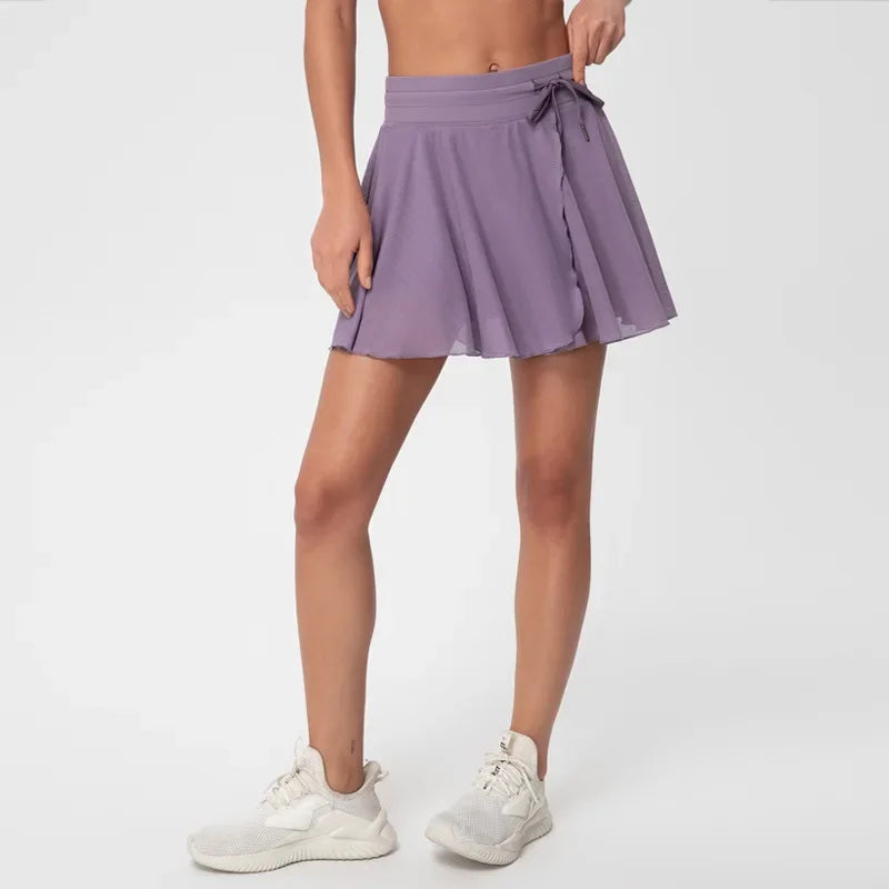 Falda Deportiva Mujer con Short Interno, Cintura Alta y Malla Transpirable