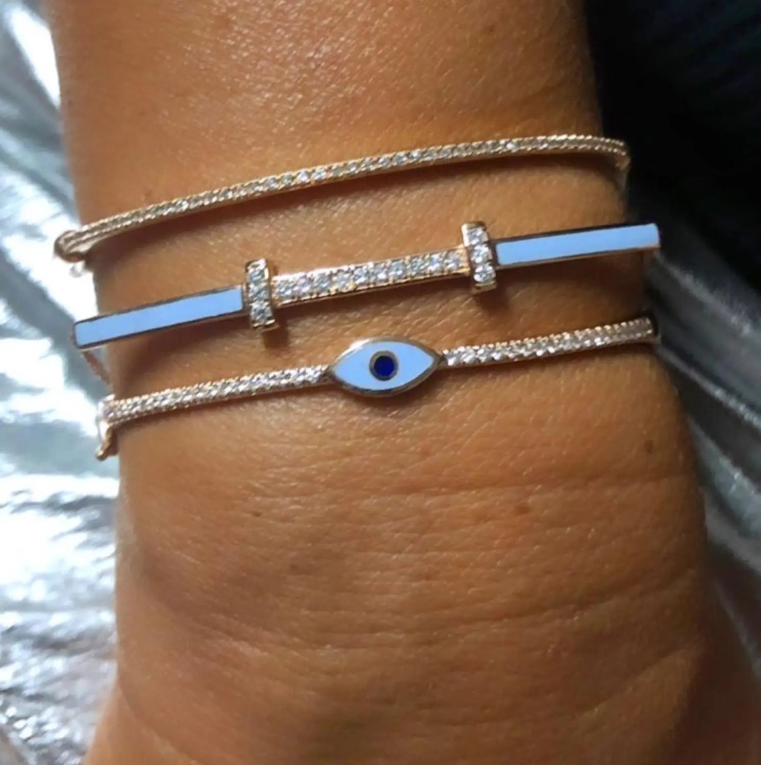 Pulsera Mujer Ojo Turco Oro Rosa Estilo Boho de la Suerte
