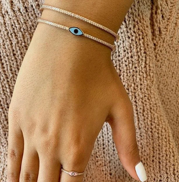 Pulsera Mujer Ojo Turco Oro Rosa Estilo Boho de la Suerte