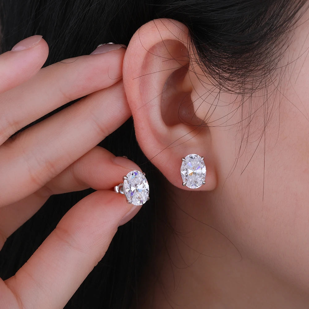 Aretes Moissanita Oval 1-4CT Plata 925 Brillantes Unisex Elegantes