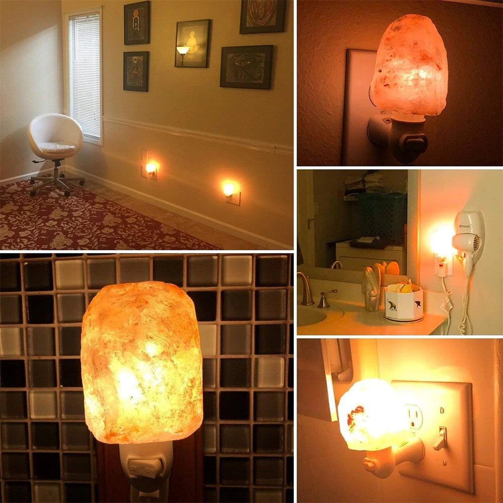 🧂💡 Lámpara de Sal del Himalaya LED con Luz Nocturna | Decoración de Mesa para Dormitorio y Sala con Enchufe