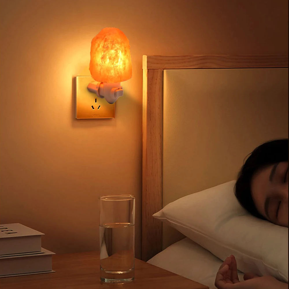 🧂💡 Lámpara de Sal del Himalaya LED con Luz Nocturna | Decoración de Mesa para Dormitorio y Sala con Enchufe