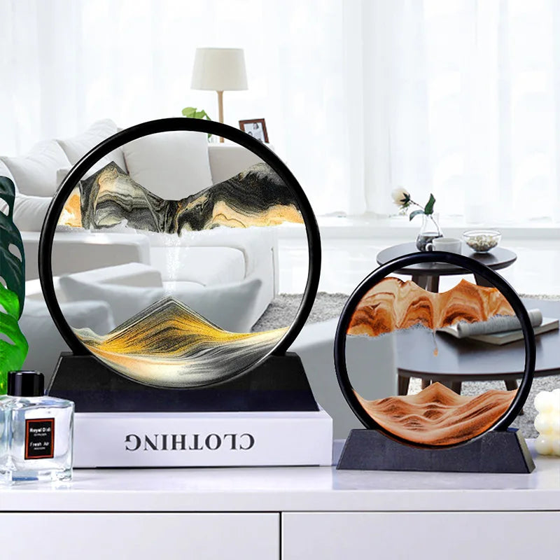 🌊 Cuadro de Arena en Movimiento 3D de Vidrio | Decoración Relajante Tipo Reloj de Arena para Hogar Moderno
