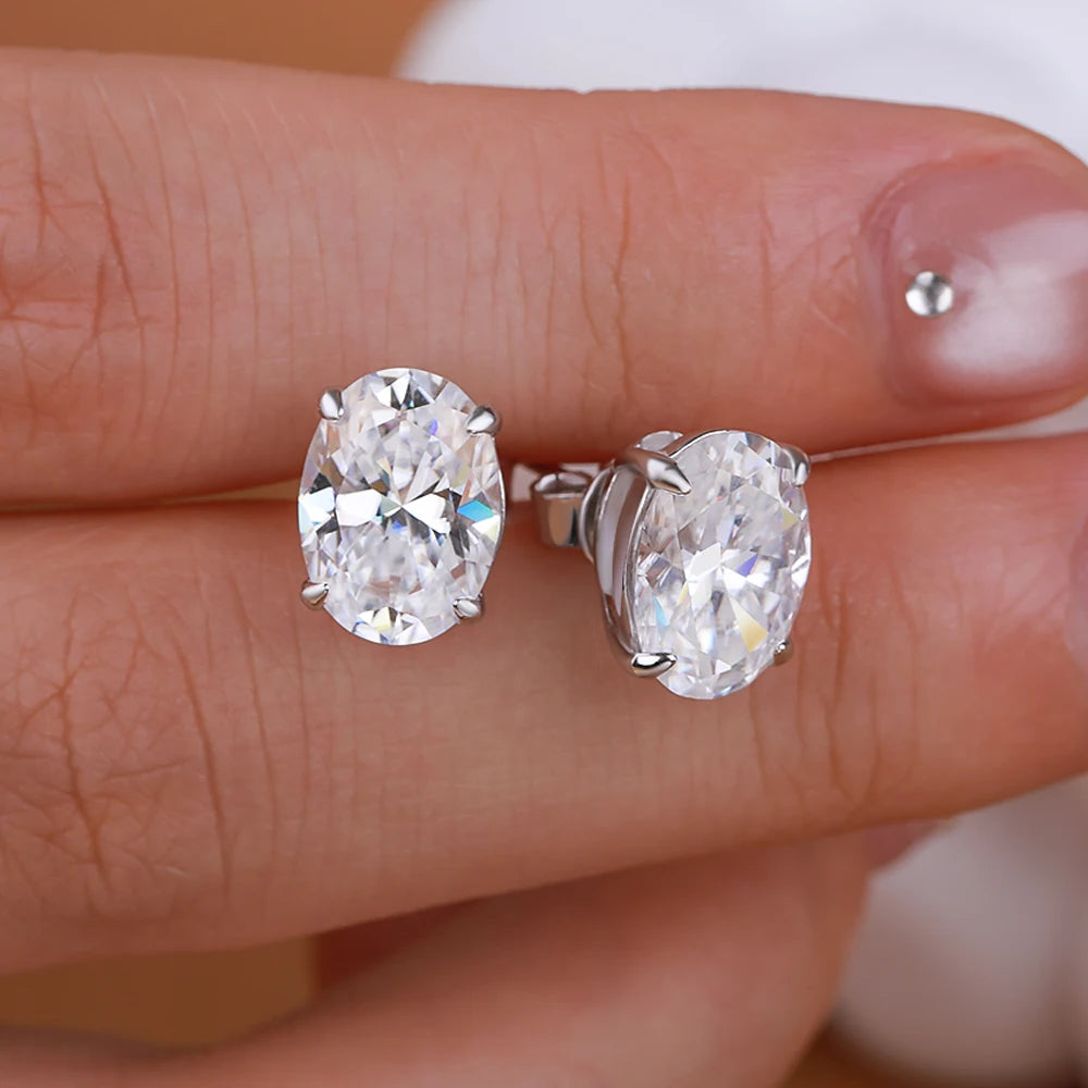 Aretes Moissanita Oval 1-4CT Plata 925 Brillantes Unisex Elegantes