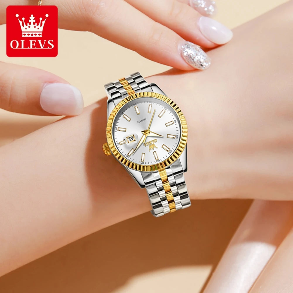 Reloj OLEVS Mujer Elegante Acero Inoxidable con Fecha y Resistente al Agua