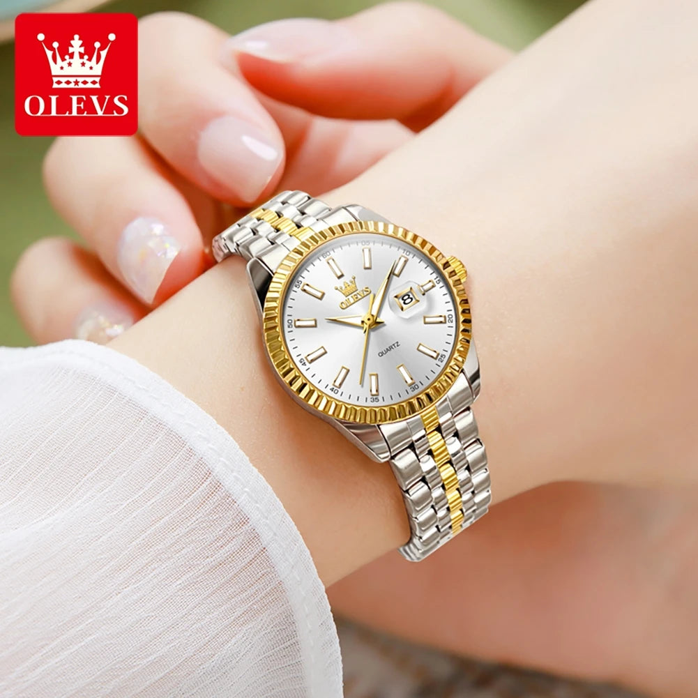 Reloj OLEVS Mujer Elegante Acero Inoxidable con Fecha y Resistente al Agua
