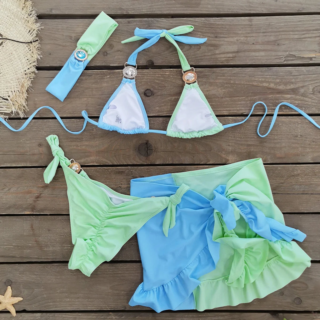 **Bikini Brasileño con Rhinestones y Diamantes para Mujer | Traje de Baño Sexy de 2 Piezas Brillante**