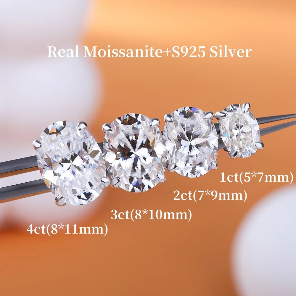 Aretes Moissanita Oval 1-4CT Plata 925 Brillantes Unisex Elegantes