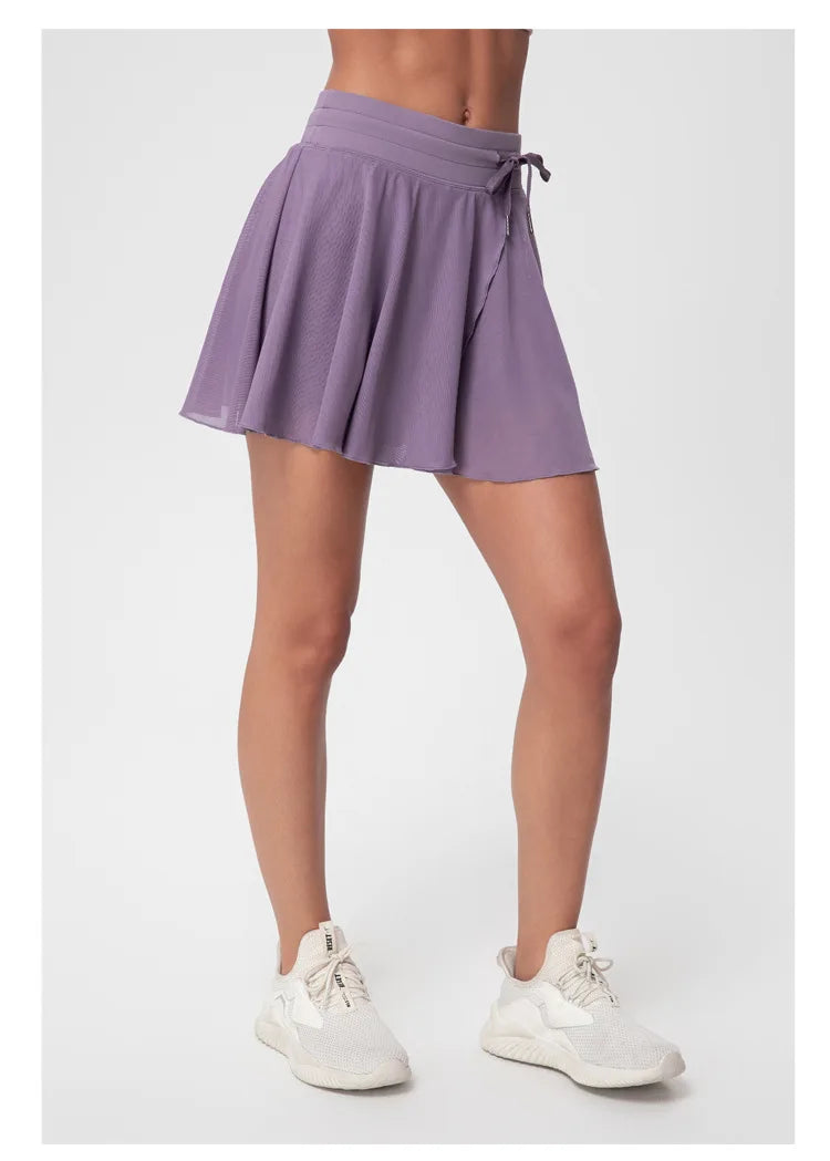 Falda Deportiva Mujer con Short Interno, Cintura Alta y Malla Transpirable