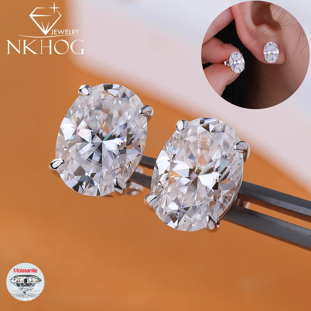 Aretes Moissanita Oval 1-4CT Plata 925 Brillantes Unisex Elegantes