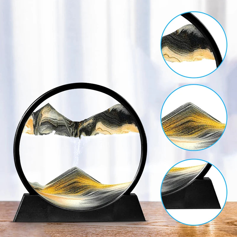 🌊 Cuadro de Arena en Movimiento 3D de Vidrio | Decoración Relajante Tipo Reloj de Arena para Hogar Moderno