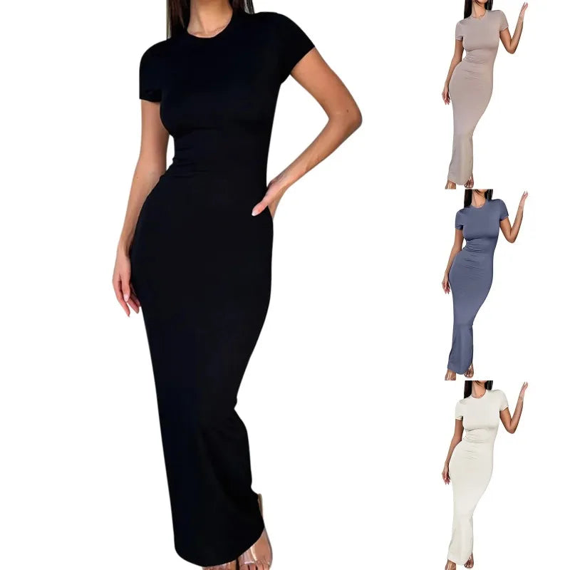 Vestido Largo Ceñido para Mujer, Estilo Sexy con Manga Corta