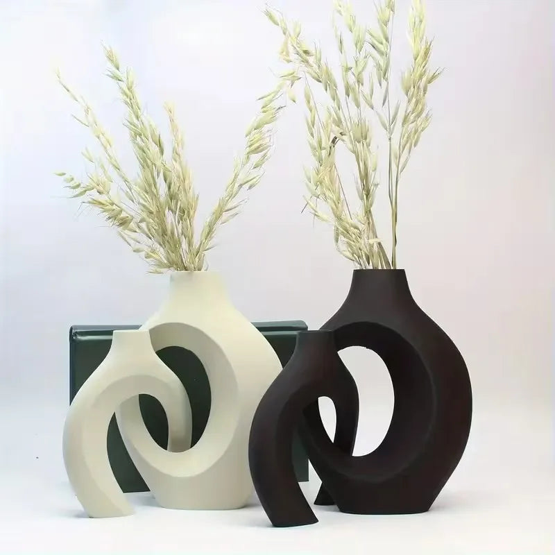 🌿 Set de 2 Jarrones Decorativos Estilo Nórdico Moderno | Jarrones Huecos para Decoración del Hogars