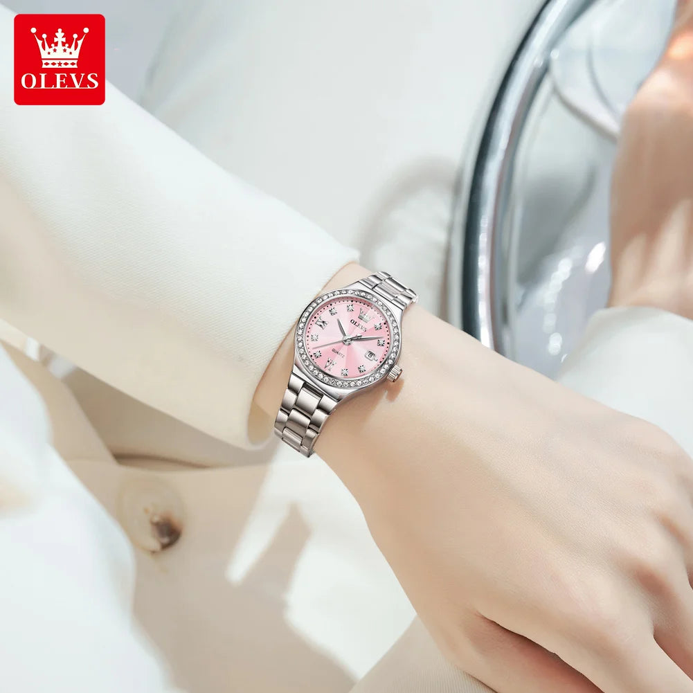 Reloj OLEVS Mujer Elegante Acero Inoxidable con Fecha y Resistente al Agua