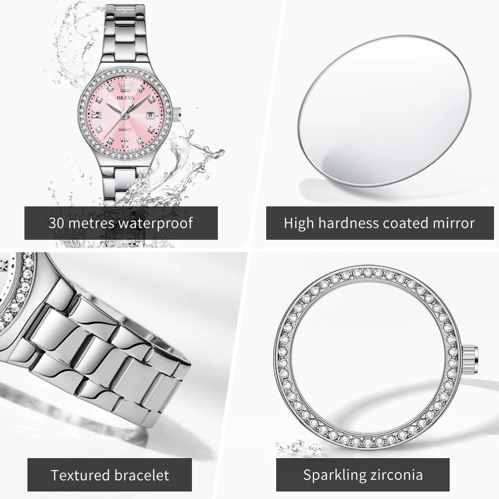Reloj OLEVS Mujer Elegante Acero Inoxidable con Fecha y Resistente al Agua