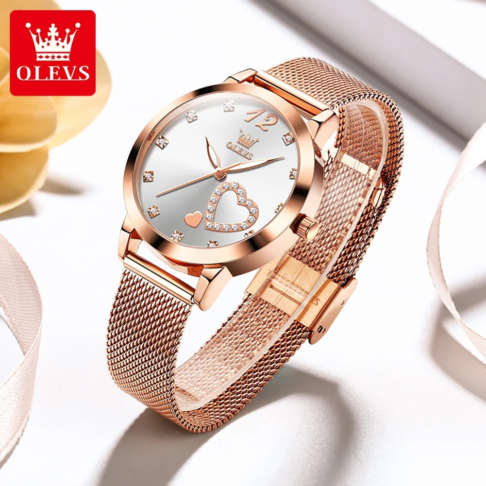 Reloj OLEVS Mujer Casual Elegante con Malla Acero, Brillos y Resistente al Agua