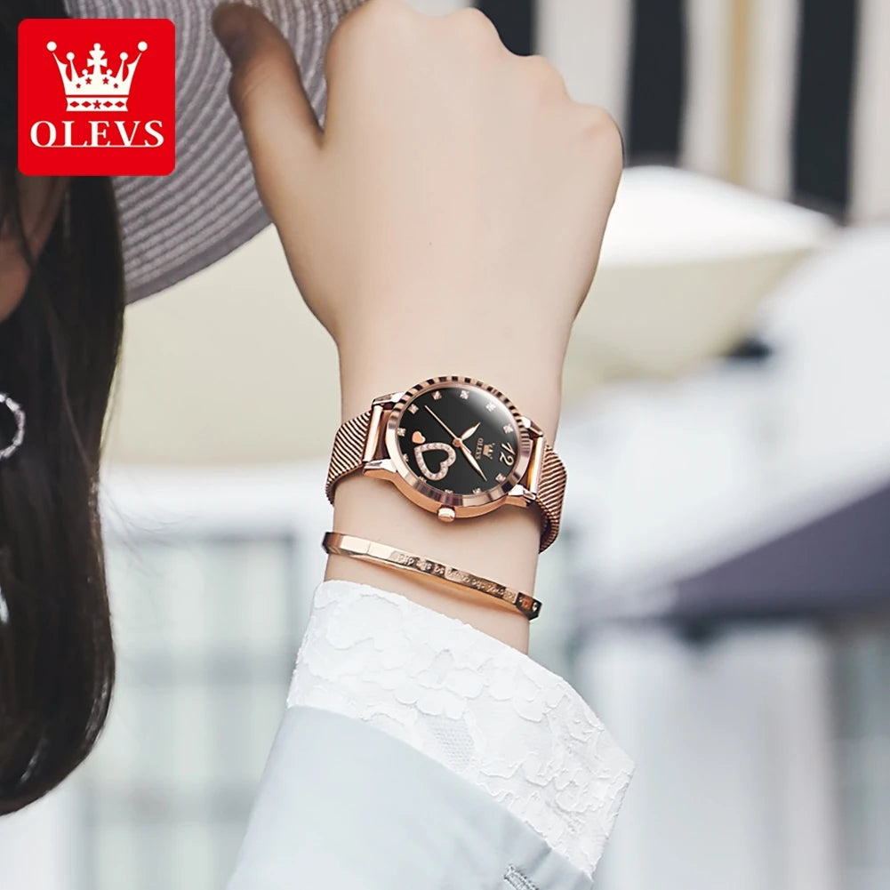 Reloj OLEVS Mujer Casual Elegante con Malla Acero, Brillos y Resistente al Agua