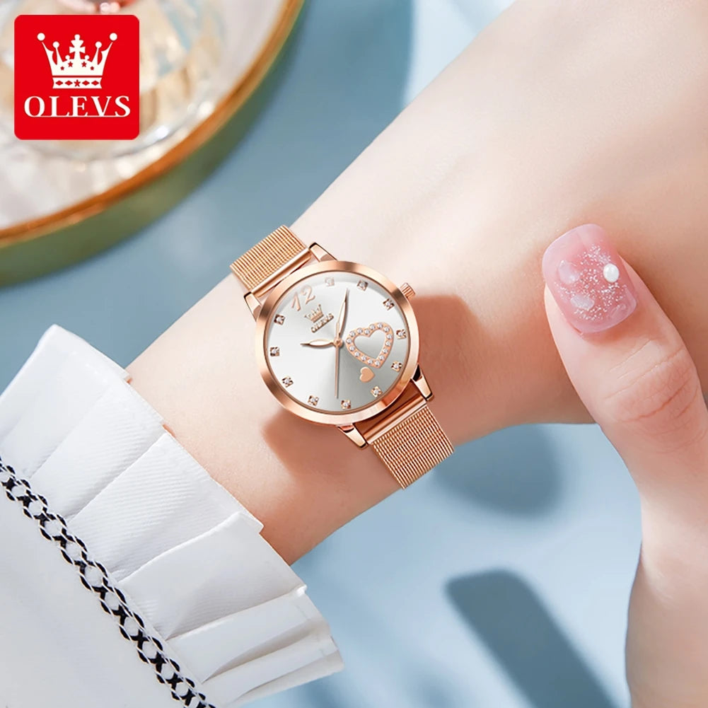 Reloj OLEVS Mujer Casual Elegante con Malla Acero, Brillos y Resistente al Agua