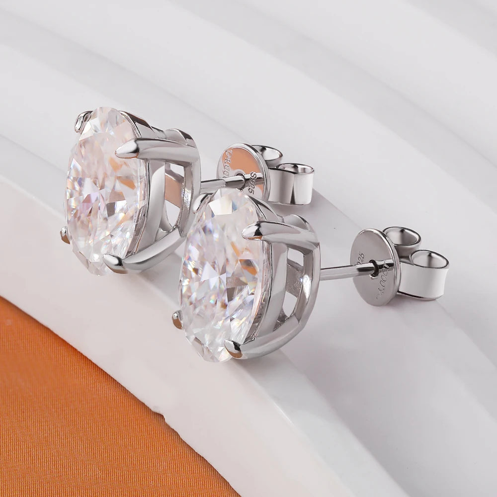 Aretes Moissanita Oval 1-4CT Plata 925 Brillantes Unisex Elegantes