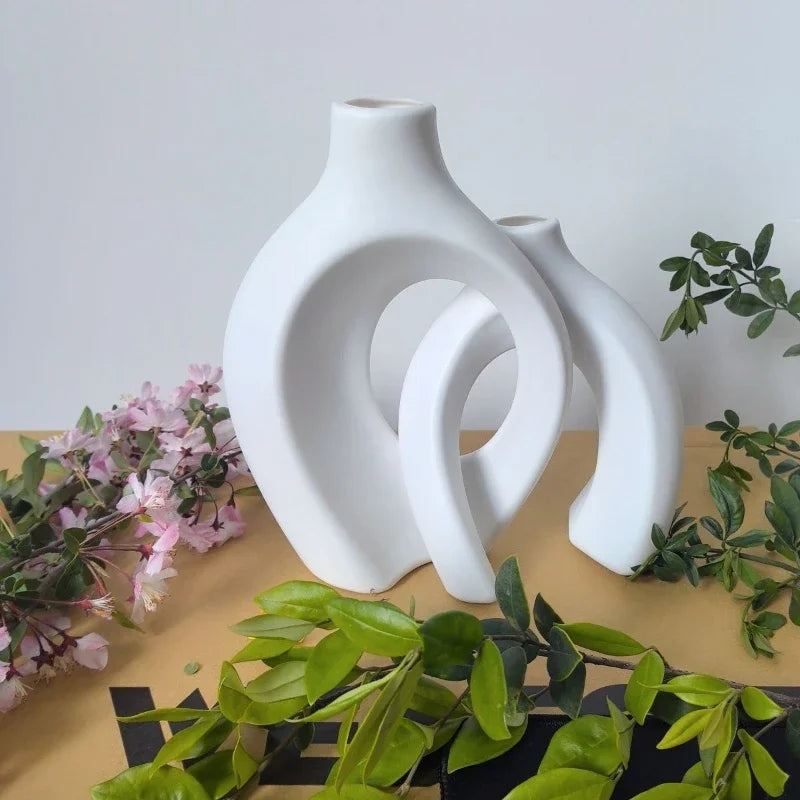 🌿 Set de 2 Jarrones Decorativos Estilo Nórdico Moderno | Jarrones Huecos para Decoración del Hogars
