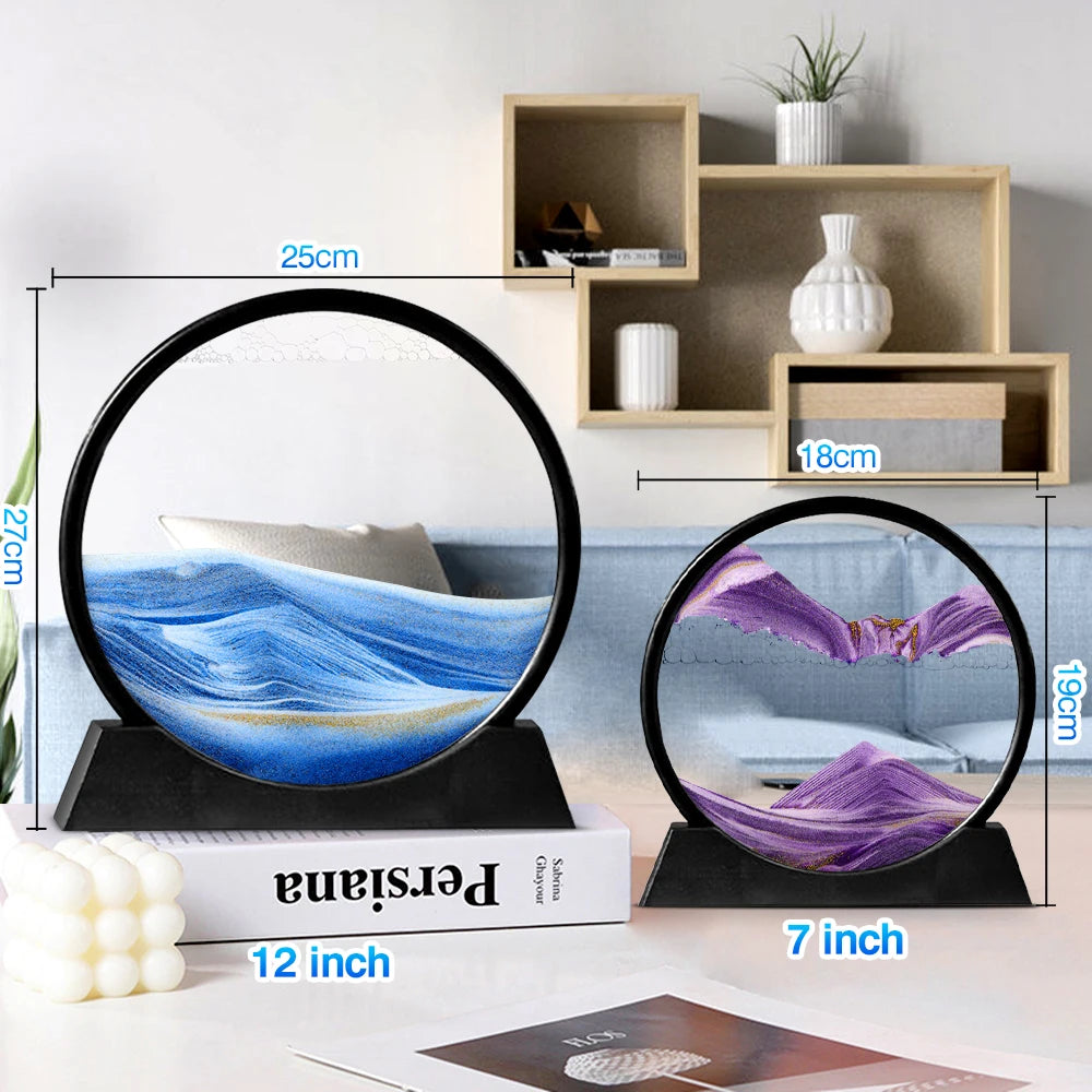 🌊 Cuadro de Arena en Movimiento 3D de Vidrio | Decoración Relajante Tipo Reloj de Arena para Hogar Moderno