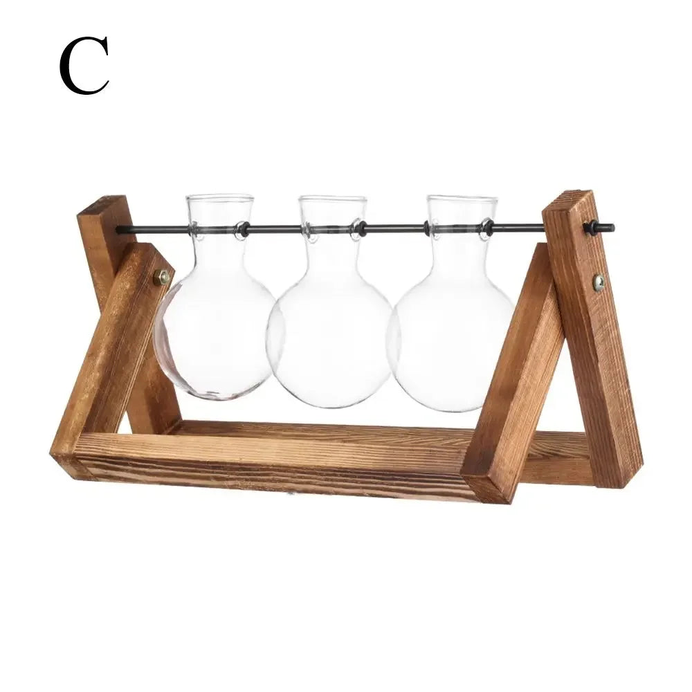 🌿 Terrario de Mesa de Vidrio con Marco de Madera | Jarrón Hidropónico Decorativo para Hogar y Oficina