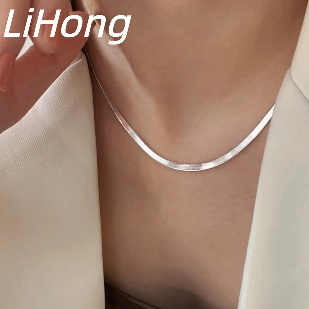 Collar Snake Flat en Plata Esterlina 925 – Cadena Unisex Moderna y Elegante