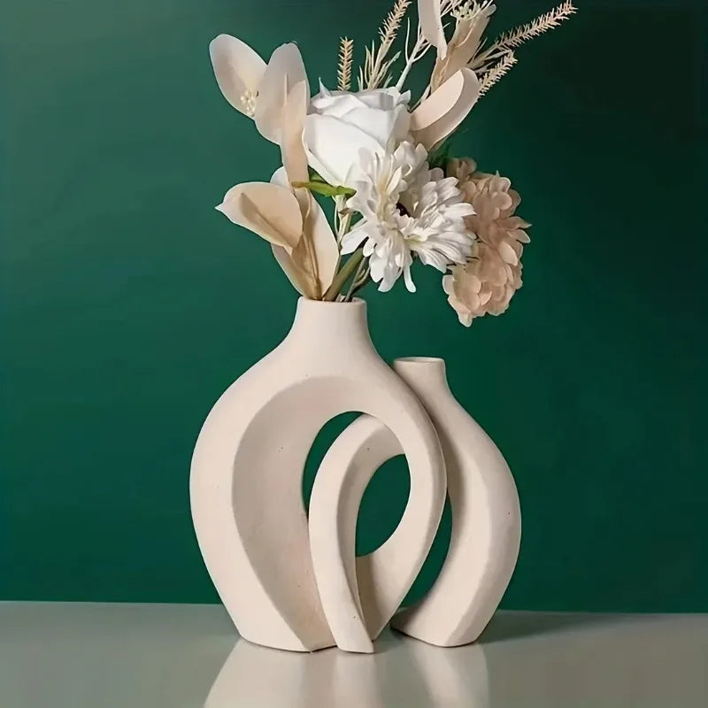 🌿 Set de 2 Jarrones Decorativos Estilo Nórdico Moderno | Jarrones Huecos para Decoración del Hogars