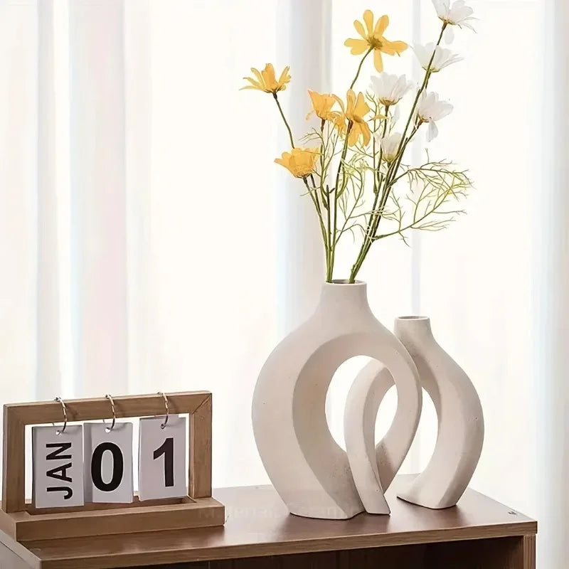 🌿 Set de 2 Jarrones Decorativos Estilo Nórdico Moderno | Jarrones Huecos para Decoración del Hogars