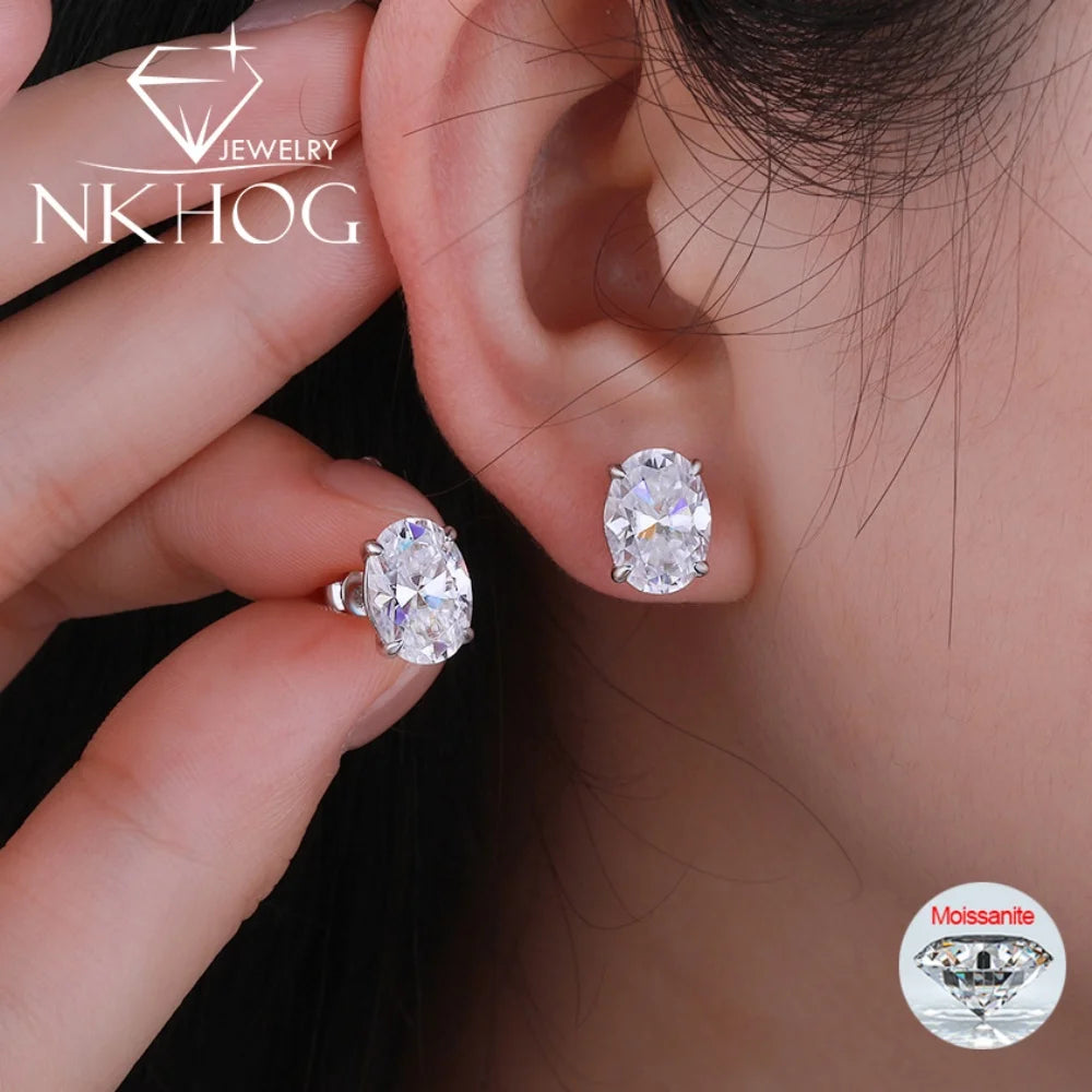Aretes Moissanita Oval 1-4CT Plata 925 Brillantes Unisex Elegantes