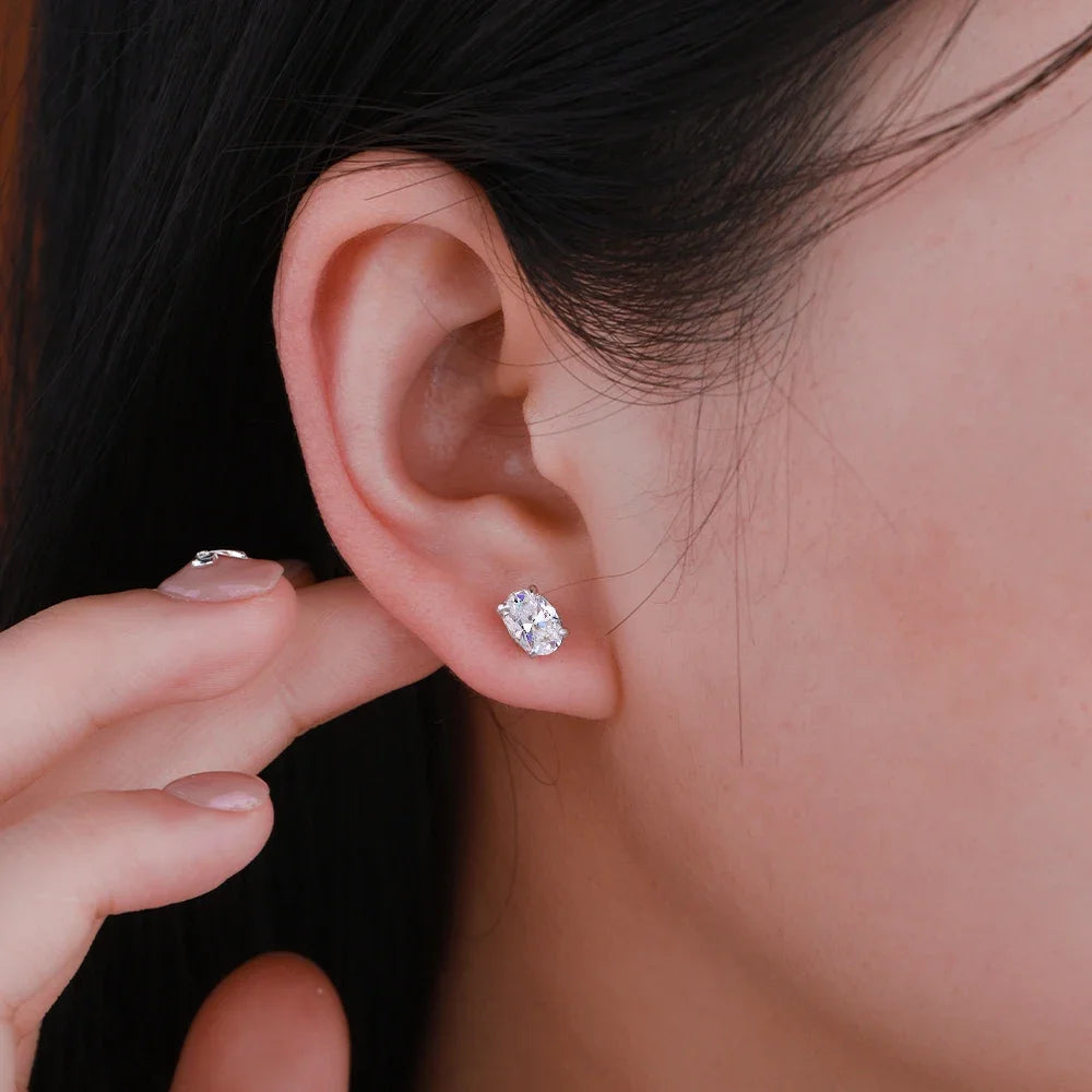 Aretes Moissanita Oval 1-4CT Plata 925 Brillantes Unisex Elegantes