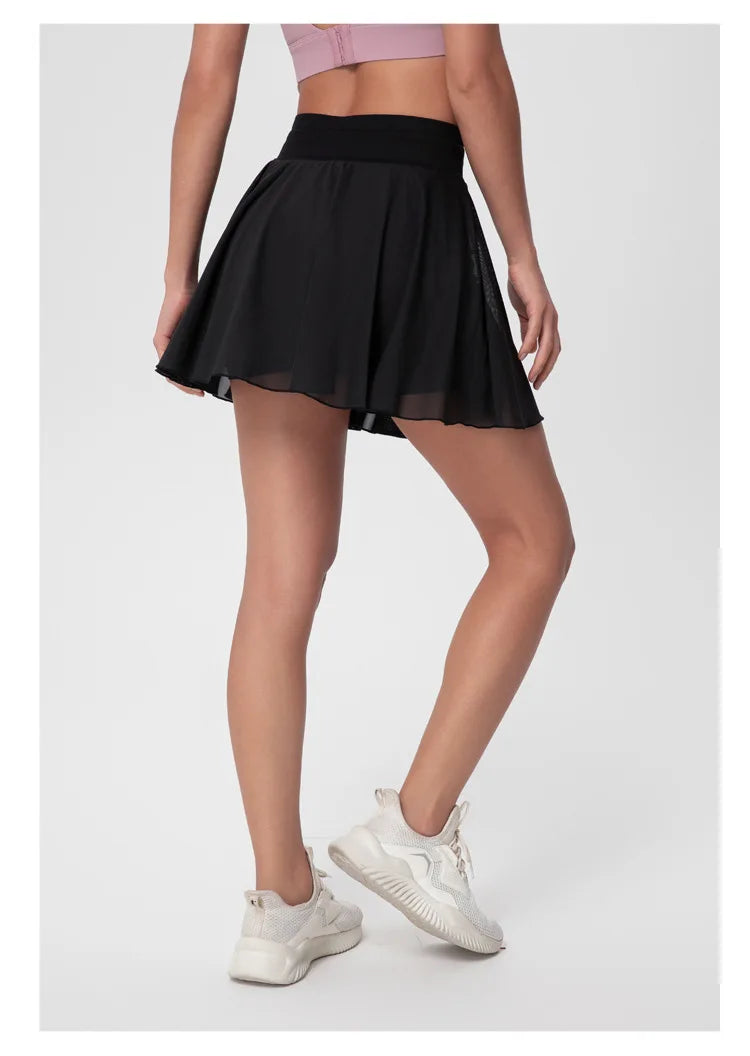 Falda Deportiva Mujer con Short Interno, Cintura Alta y Malla Transpirable