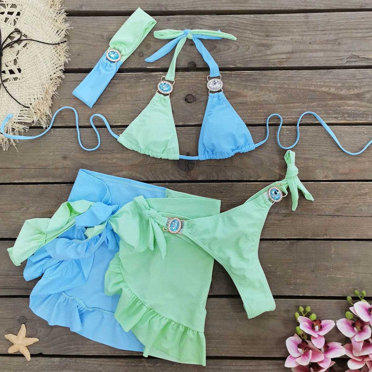 **Bikini Brasileño con Rhinestones y Diamantes para Mujer | Traje de Baño Sexy de 2 Piezas Brillante**