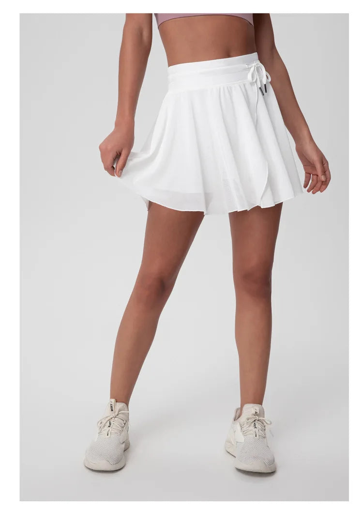 Falda Deportiva Mujer con Short Interno, Cintura Alta y Malla Transpirable