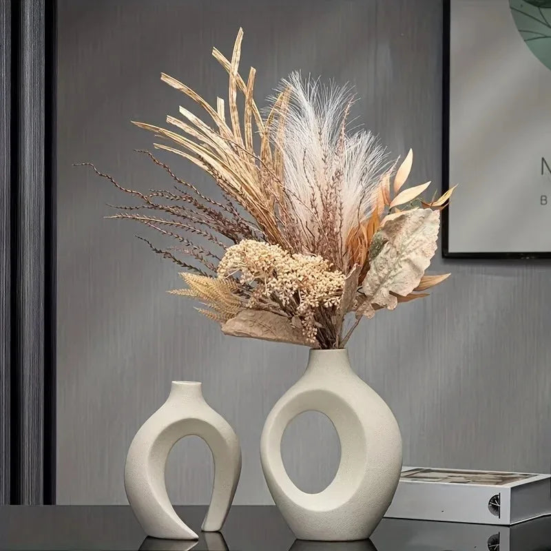 🌿 Set de 2 Jarrones Decorativos Estilo Nórdico Moderno | Jarrones Huecos para Decoración del Hogars