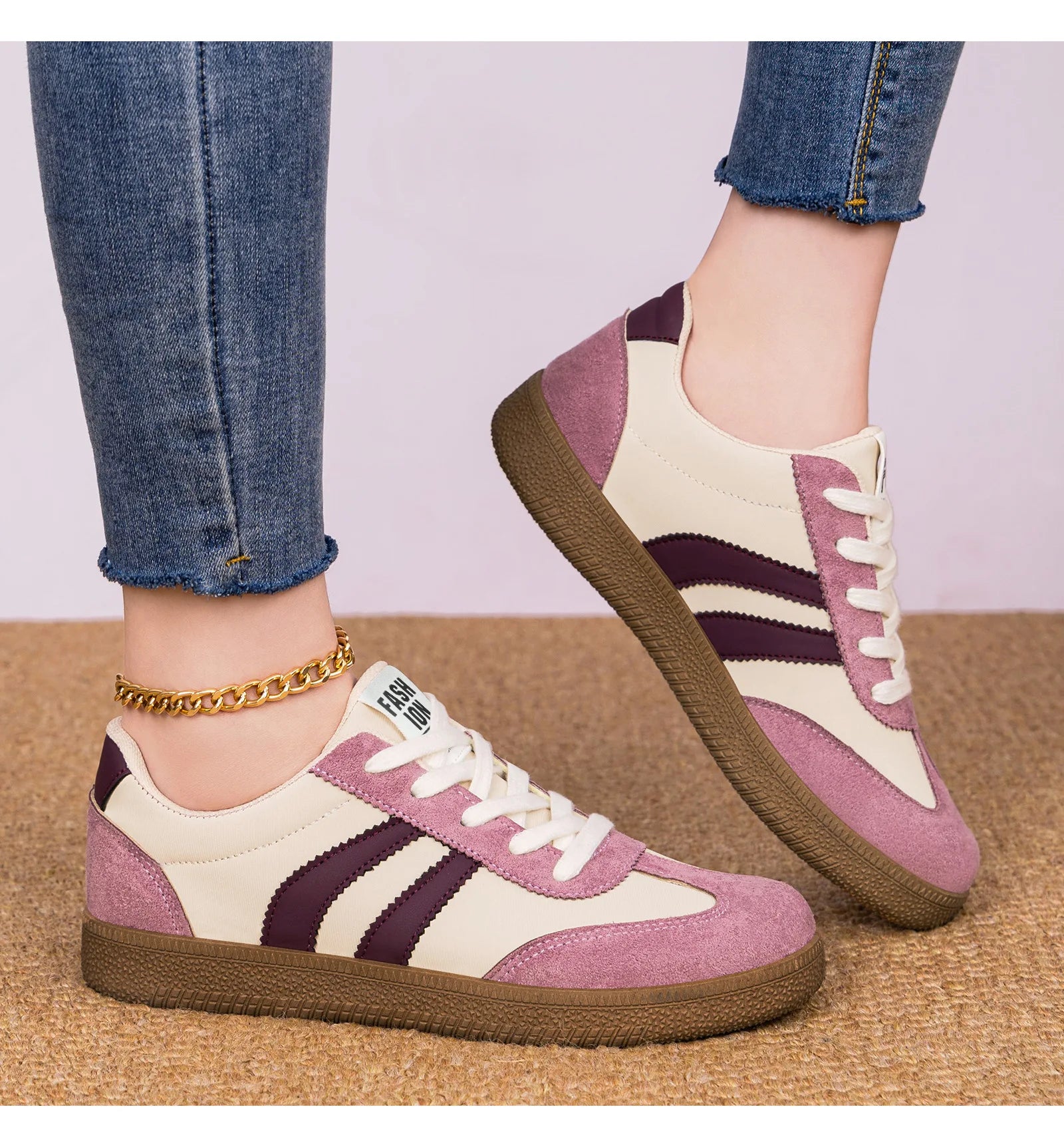 Tenis Mujer Deportivos con Cordones Transpirables y Diseño a Rayas