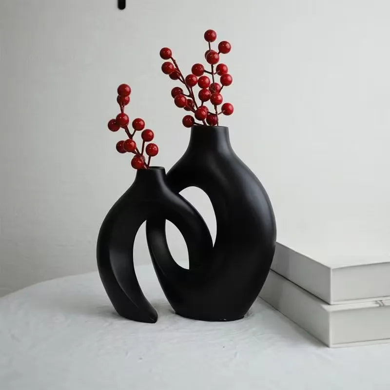 🌿 Set de 2 Jarrones Decorativos Estilo Nórdico Moderno | Jarrones Huecos para Decoración del Hogars