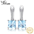 Aretes Plata 925 Topacio Azul Corte Princesa Elegantes Mujer