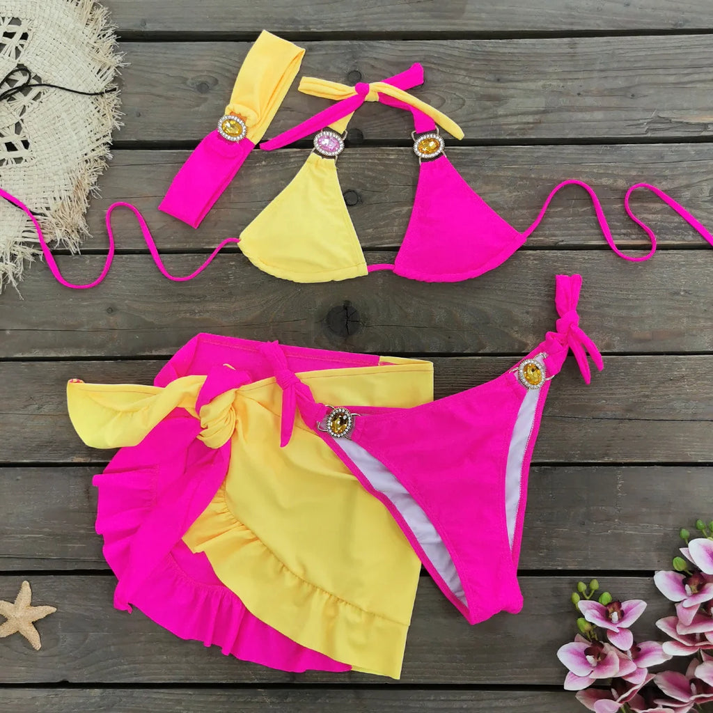 **Bikini Brasileño con Rhinestones y Diamantes para Mujer | Traje de Baño Sexy de 2 Piezas Brillante**