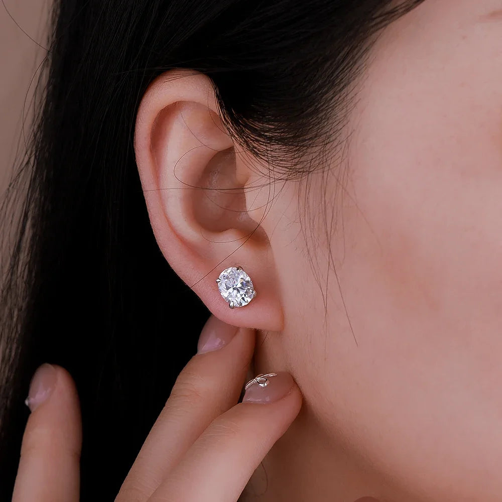 Aretes Moissanita Oval 1-4CT Plata 925 Brillantes Unisex Elegantes