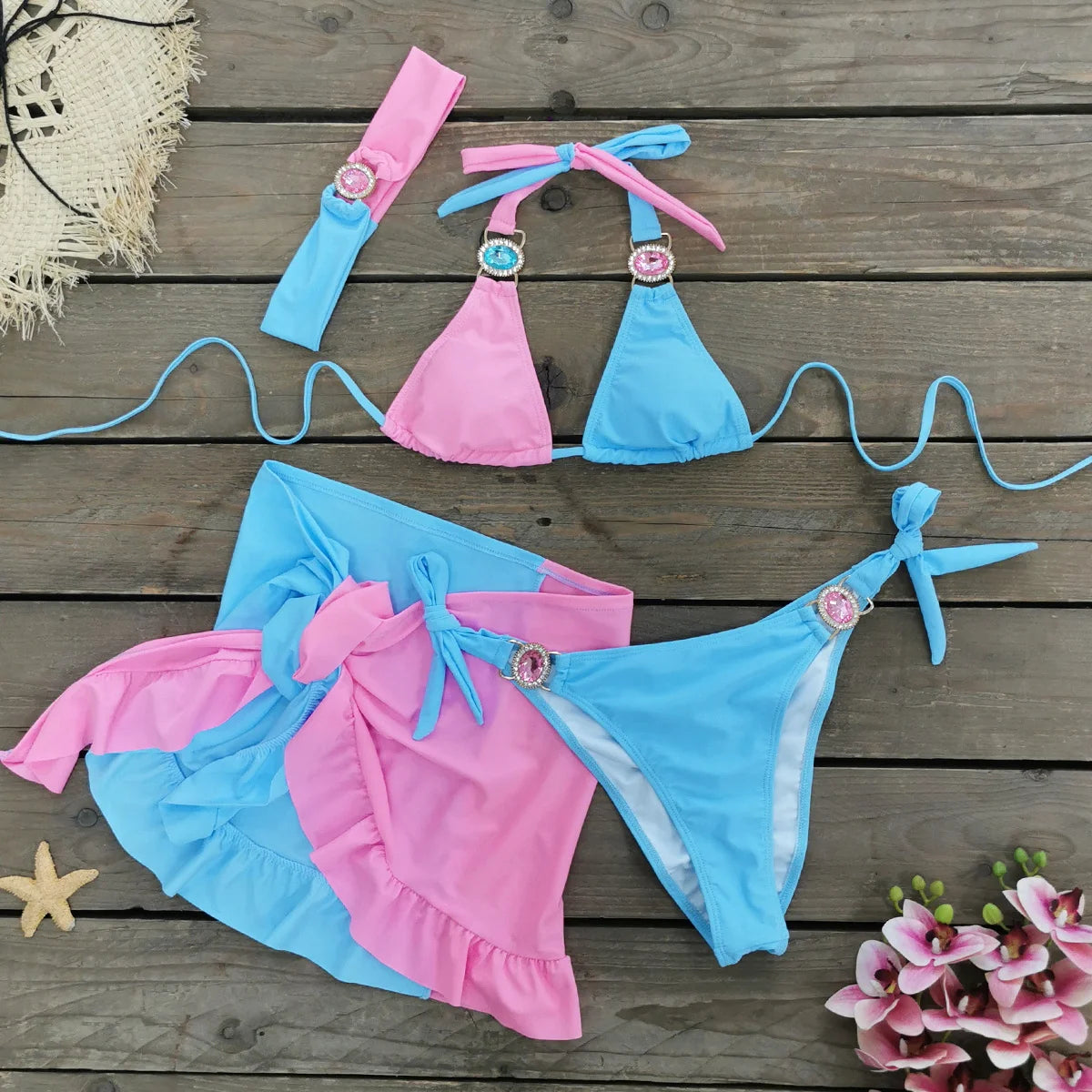 **Bikini Brasileño con Rhinestones y Diamantes para Mujer | Traje de Baño Sexy de 2 Piezas Brillante**