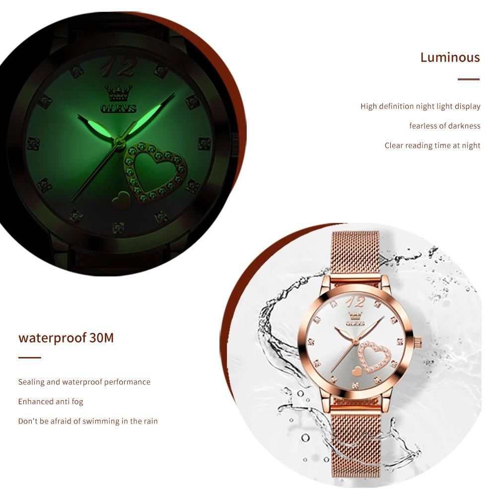 Reloj OLEVS Mujer Casual Elegante con Malla Acero, Brillos y Resistente al Agua