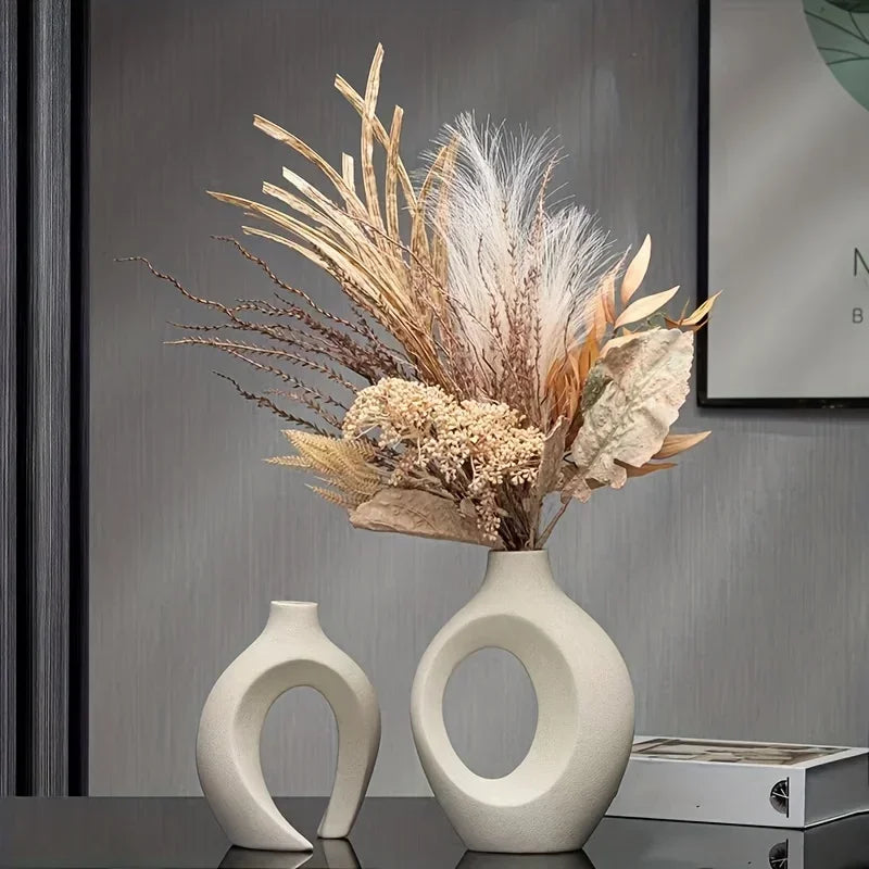 🌿 Set de 2 Jarrones Decorativos Estilo Nórdico Moderno | Jarrones Huecos para Decoración del Hogars